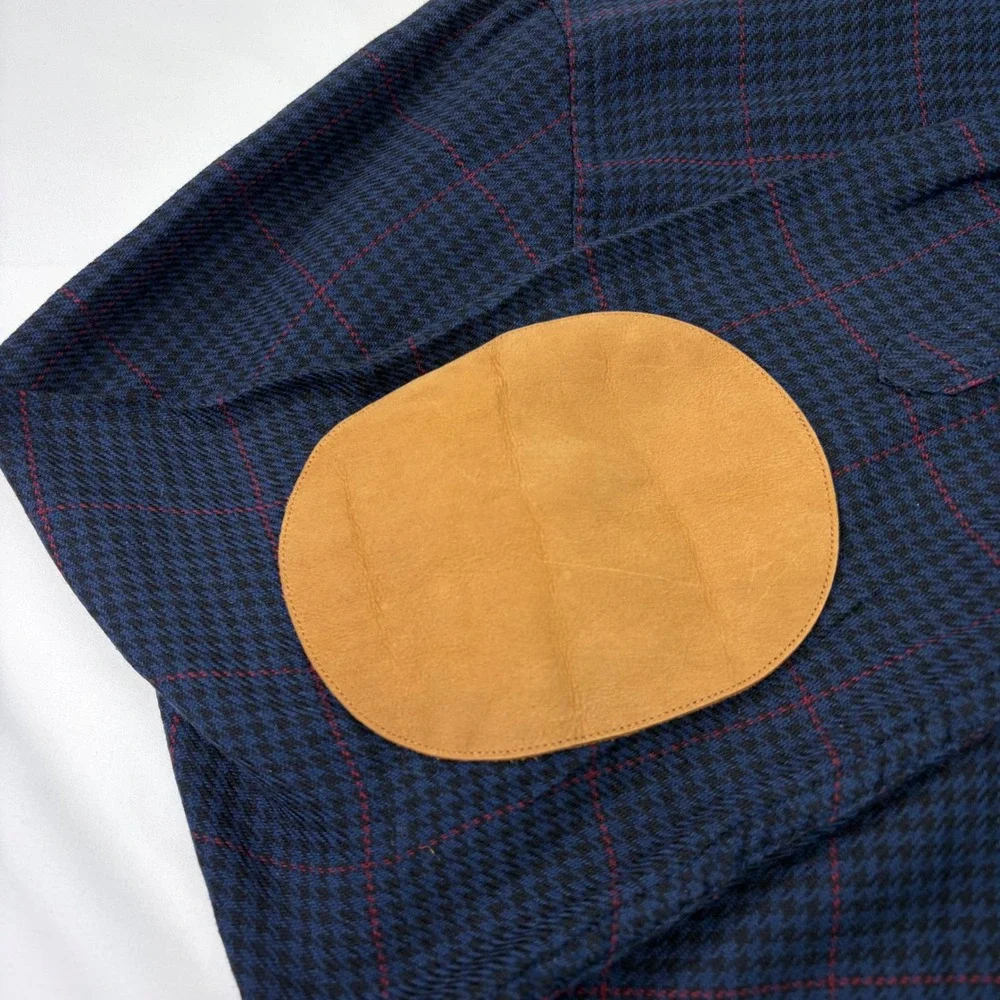 J Crew Mens Cotton Wool Flannel Shirt Elbow Patches Slim Large Blue Heritage Dad